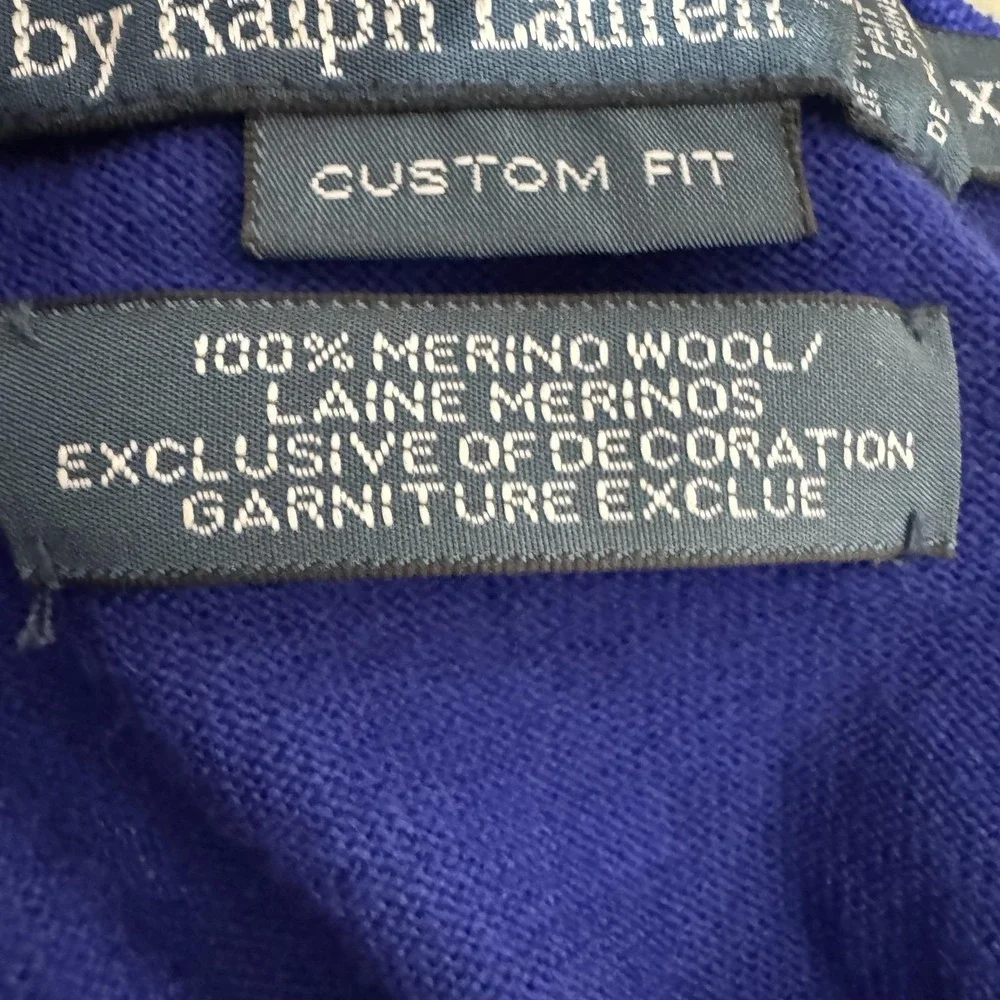 Polo Ralph Lauren Sweater Mens XL‎ Blue V Neck 100% Merino Wool Pullover Knit
